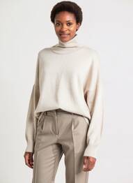 Pull col roulé tissage chiné manches longues beige QUATTRO femme