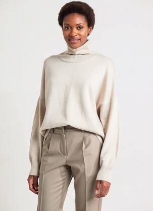 Pull col roulé tissage chiné manches longues beige QUATTRO femme