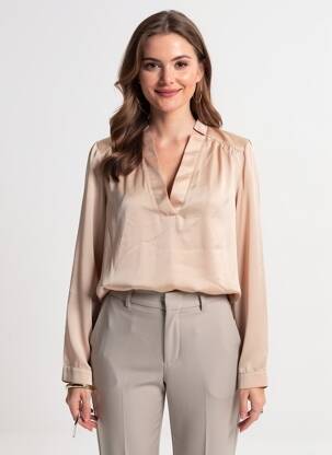 Top col v manches longues beige VOODOO femme