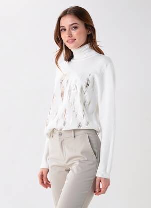 Pull col roulé stretch manches longues blanc QUATTRO femme