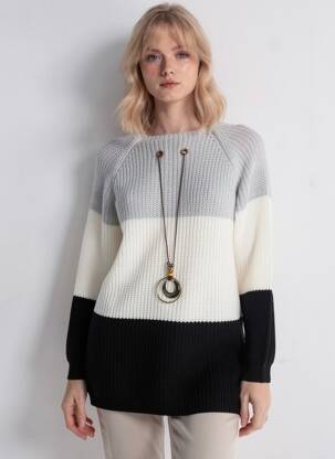 Pull tunique stretch manches longues gris QUATTRO femme