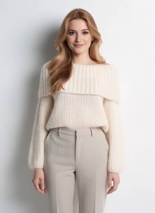 Pull coupe cintrée manches longues beige QUATTRO femme