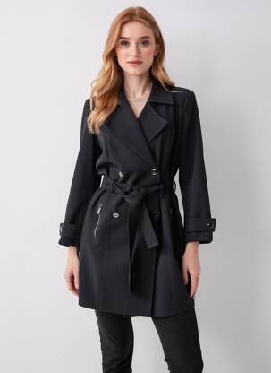 Manteau long coupe cintrée sans capuche noir JUMFIL femme