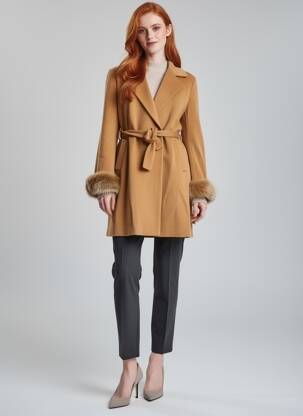 Manteau long coupe cintrée sans capuche beige JUMFIL femme
