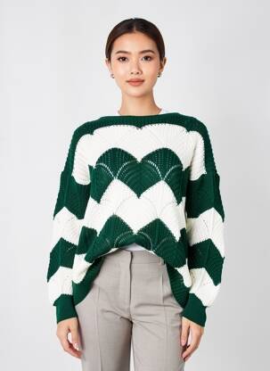 Pull col bateau manches longues vert QUATTRO femme