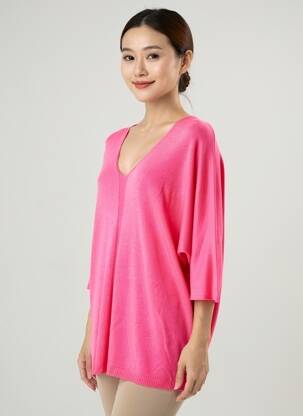 Pull tunique manches 3/4 manches 3/4 rose QUATTRO femme