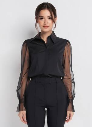 Chemisier coupe cintrée manches longues noir VOODOO femme