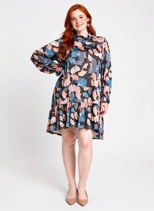 Robe courte coupe évasée manches longues noir QUATTRO femme