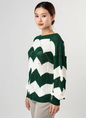 Pull col bateau manches longues vert QUATTRO femme