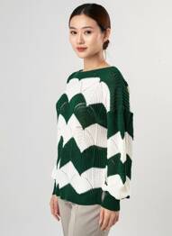 Pull col bateau manches longues vert QUATTRO femme
