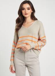 Pull tissage chiné manches longues marron QUATTRO femme