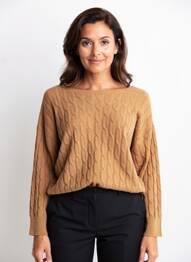 Pull col bateau manches longues marron QUATTRO femme