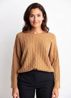Pull col bateau manches longues marron QUATTRO femme