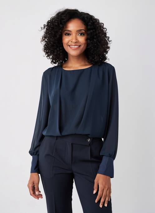 Blouse fermeture boutonnée au dos manches longues bleu VOODOO femme