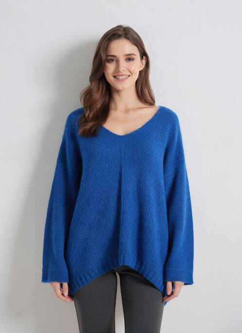 Pull stretch manches 3/4 bleu COULEURS DU TEMPS femme