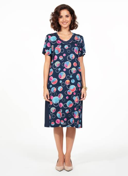 Robe mi-longue manches courtes manches courtes bleu GUY DUBOUIS femme