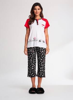 Pyjama manches courtes rouge MASSANA femme