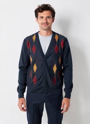 Gilet manches longues col v bleu I.ODENA homme