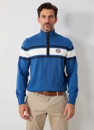 Pull stretch manches longues bleu DELAHAYE homme