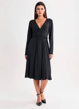 Robe mi-longue manches longues manches longues noir SISTE'S femme