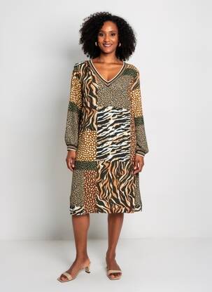 Robe mi-longue coupe fluide manches 3/4 vert SIGNE NATURE femme