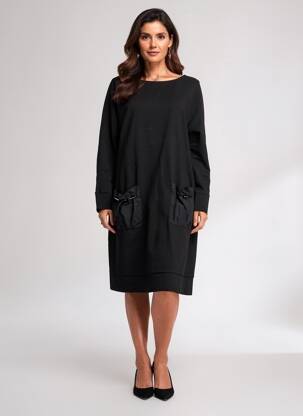 Robe mi-longue manches longues manches longues noir ORTO BOTANICO femme