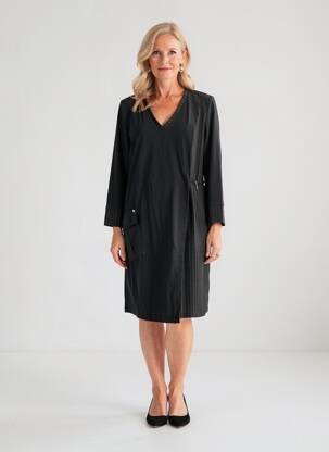 Robe mi-longue manches longues manches longues noir MC PLANET femme