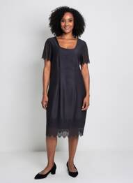 Robe mi-longue fermeture zippée au dos manches courtes noir JUMFIL femme