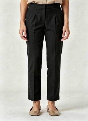 Pantalon droit tissage crêpe taille haute noir JUMFIL femme