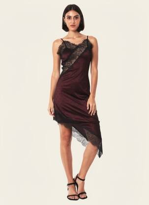 Robe courte col v fines bretelles rouge LUMINA femme