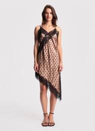 Robe courte col v fines bretelles beige LUMINA femme