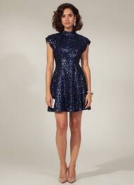 Robe courte fermeture zippée au dos manches courtes bleu ANGELA DAVIS femme