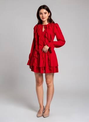 Robe courte manches longues manches longues rouge CHANCE OFF femme