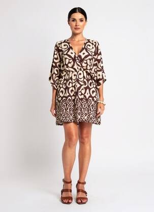 Robe courte manches 3/4 manches 3/4 marron CIVICO 1 femme