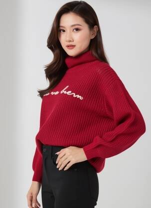 Pull col roulé stretch manches longues rouge LUMINA femme
