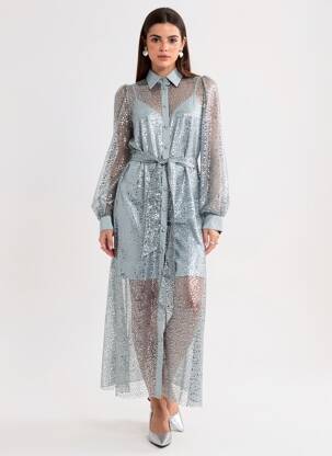 Robe longue manches longues manches longues gris DE ROYAL femme