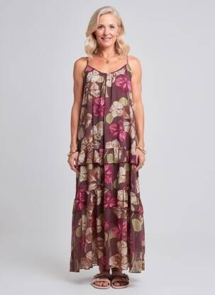 Robe longue imprimé fantaisie sans manche violet CIVICO 1 femme