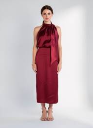 Robe mi-longue sans manche sans manche rouge ALTAMIRA femme