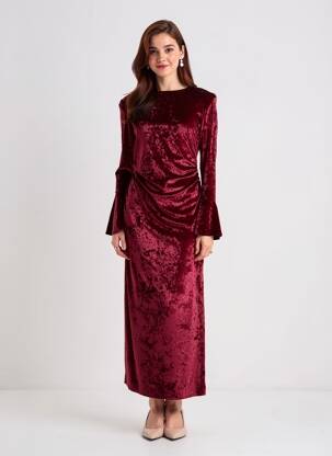 Robe longue manches longues manches longues rouge ANGELA DAVIS femme