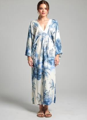 Robe longue manches longues manches longues bleu LUMINA femme