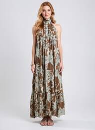 Robe longue imprimé fantaisie sans manche marron KING KONG femme