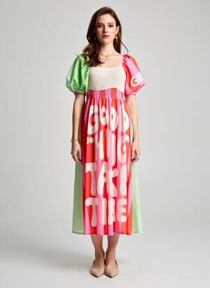 Robe longue imprimé fantaisie manches courtes rouge CIVICO 1 femme