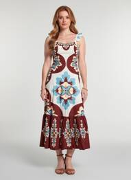 Robe mi-longue imprimé fantaisie sans manche marron CIVICO 1 femme