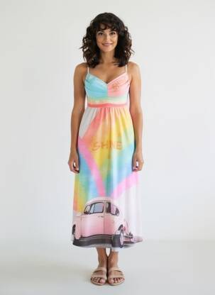 Robe mi-longue imprimé fantaisie fines bretelles rose CIVICO 1 femme