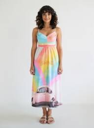 Robe mi-longue imprimé fantaisie fines bretelles rose CIVICO 1 femme