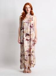 Robe longue imprimé fantaisie sans manche beige ANGELA DAVIS femme