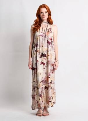 Robe longue imprimé fantaisie sans manche beige ANGELA DAVIS femme