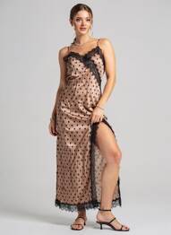 Robe longue coupe cintrée fines bretelles marron LUMINA femme