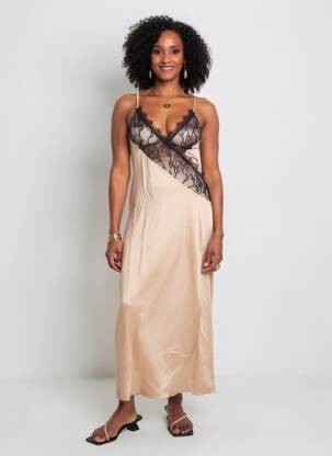Robe longue coupe cintrée fines bretelles beige KING KONG femme