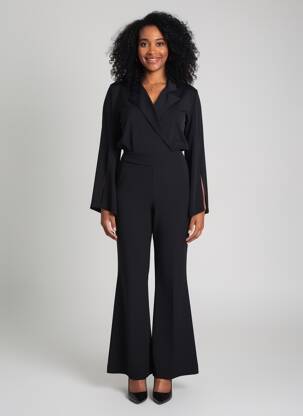 Combi-pantalon tissage crêpe manches longues noir ANGELA DAVIS femme